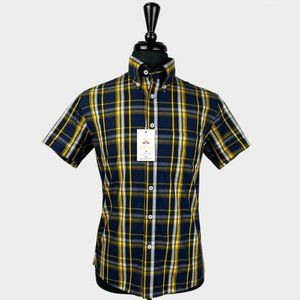 Men's Real Hoxton Navy Lime Check Short Sleeves Shirt Size Large